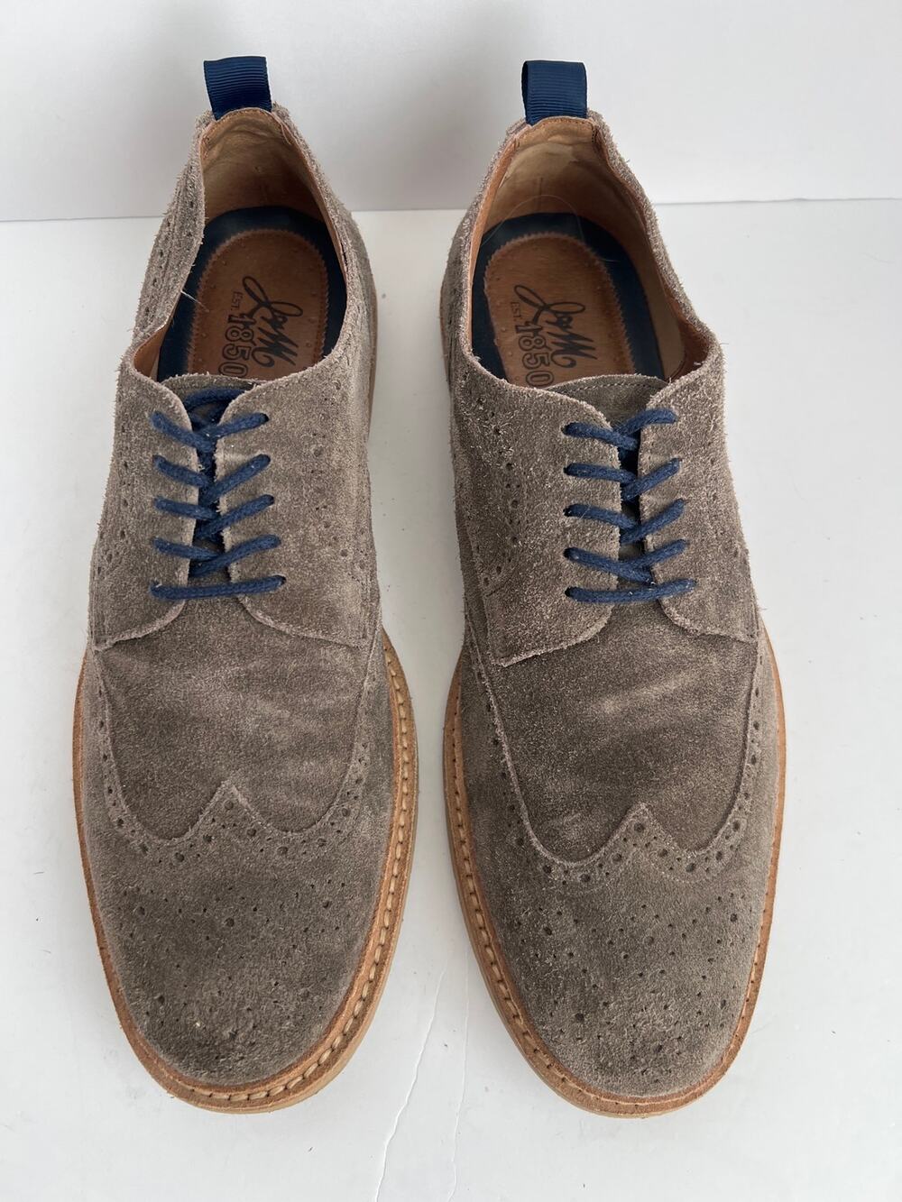 Johnston & Murphy J&M 1850 Gray Suede Wingtip Brogue Oxford Shoes Men Size 12